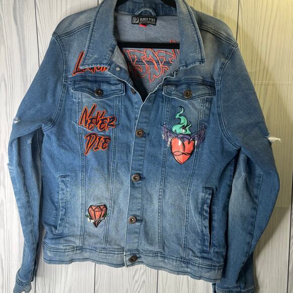Black Pike LEGENDS NEVER DIE Juice Wrld Denim Coat Jean Jacket Size Large - Picture 2 of 10